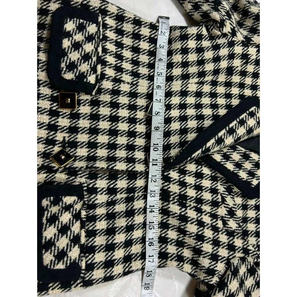 B High Collection Vintage Houndstooth Metallic Gold Button Blazer Black Cream 66